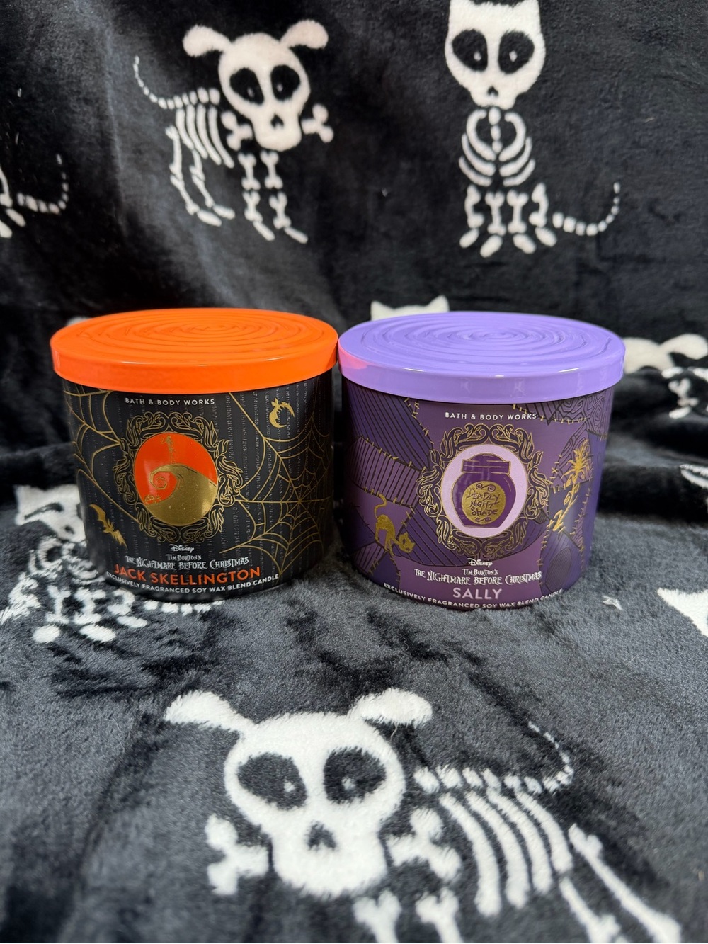 Bath & Body Works Disney NBC Jack Skellington & Sally 3 Wick Jar Candles 2pk